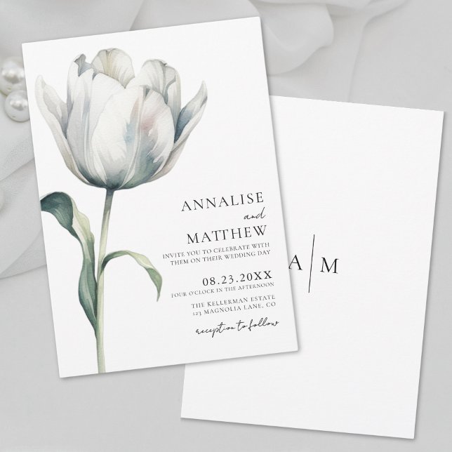 Convites Casamento Floral Branco Moderno Elegante de Primav (Spring Elegant Modern White Floral Wedding Invitation)