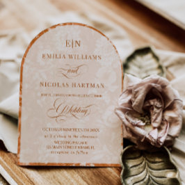 Convites Casamento Floral Branco Monograma Terracotta