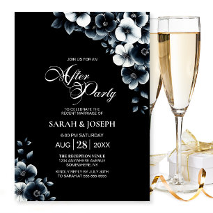 Convites Casamento Floral Branco Negro Após Festa