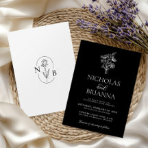 Casamento Floral Branco Negro Minimalista Moderno