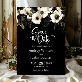 Convites Casamento Floral Branco Negro Moderno Salve a Data