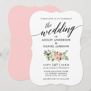 Convites Casamento Floral Branco Rosa-Elegante