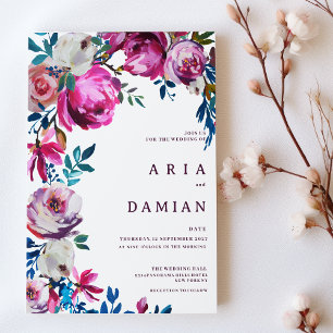 Convites Casamento floral branco roxo, cor-de-rosa-d-água
