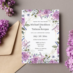 Convites casamento floral branco roxo elegante