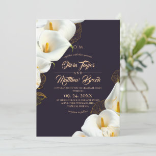 Convites Casamento Floral Branco Roxo Moderno Foto Elegante