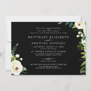 Convites Casamento Floral Branco Simples Preto de Ambos os