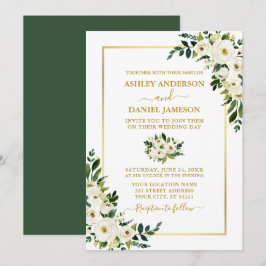Convites Casamento Floral Branco Verde Dourado Elegante