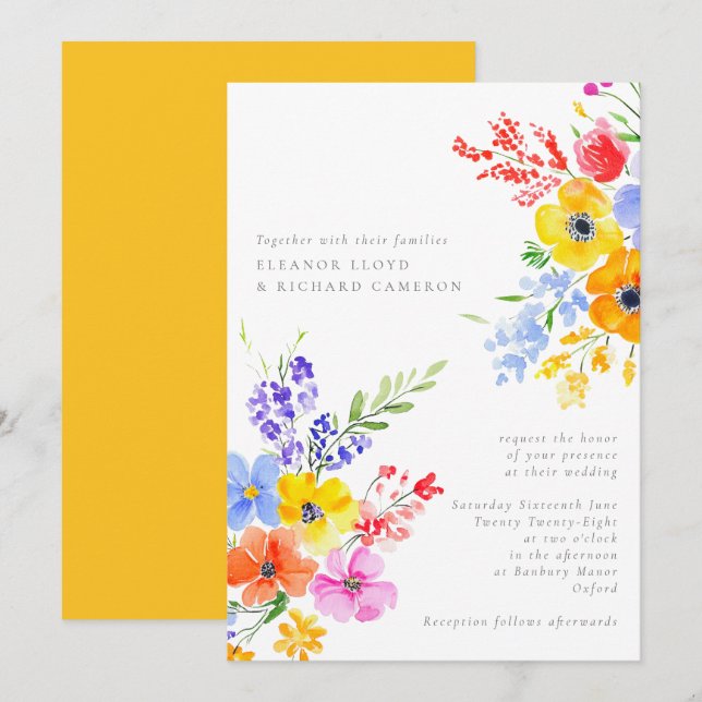 Convites Casamento Floral Bright & Bold Watercolor (Frente/Verso)
