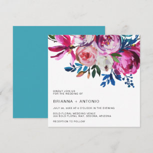 Convites Casamento Floral Brilhante Cor-de-Rosa Brilhante M