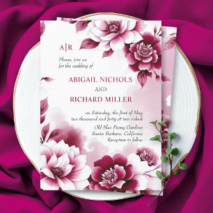 Convites Casamento floral brilhante e lavagem a aquarela