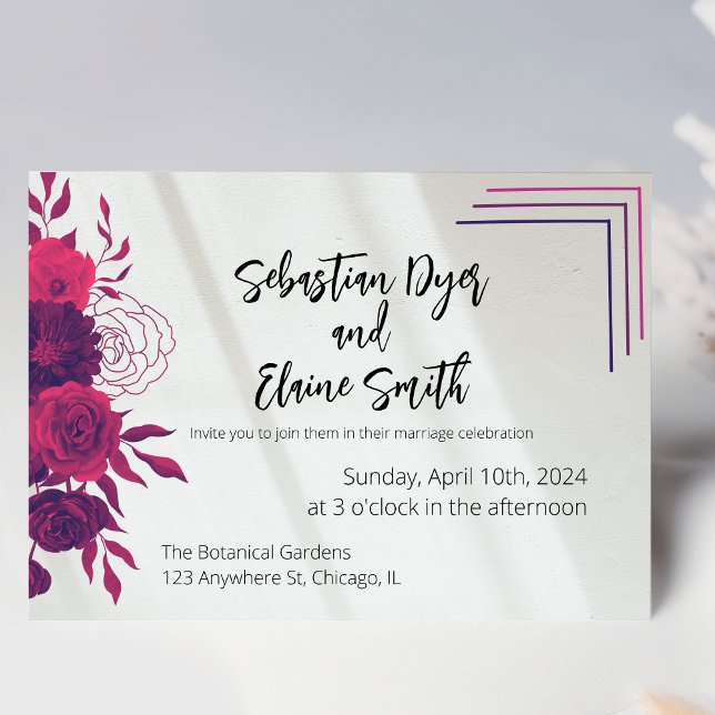 Convites Casamento Floral Brilhante Rosa E Magenta (Criador carregado)