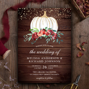 Convites Casamento Floral Burgundy Abóbora Branca Madeira R