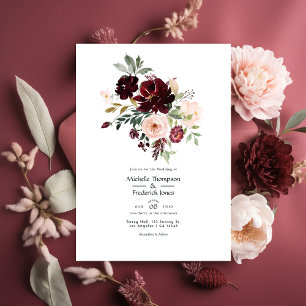 Convites Casamento Floral Burgundy Berry & Blush