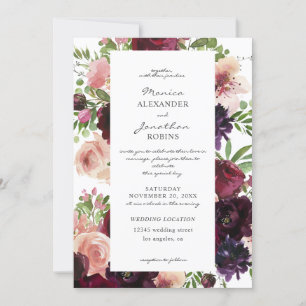 Convites Casamento Floral Burgundy & Blush