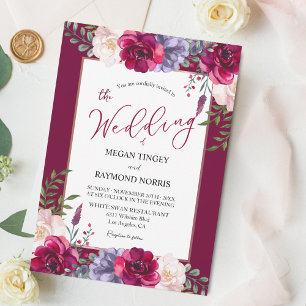 Convites Casamento Floral Burgundy Blush & Navy Peony