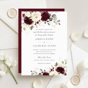 Convites Casamento Floral Burgundy Branco Bege Verde