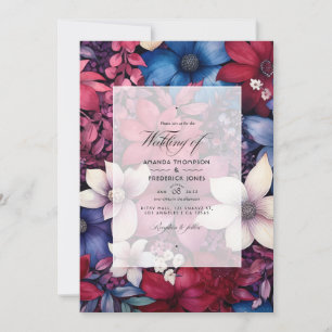 Convites Casamento Floral Burgundy e Azul Marinho