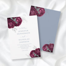Casamento Floral Burgundy Elegante Azul Empoeirado