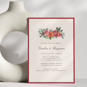 Convites Casamento Floral Burgundy Elegante de Inverno em A