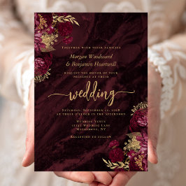 Convites Casamento Floral Burgundy Elegante Dourado