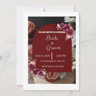 Convites Casamento Floral Burgundy Elegante Moderno