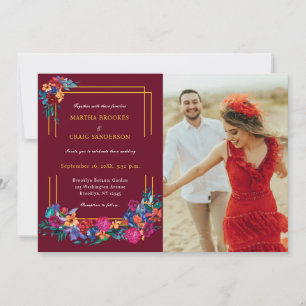 Convites Casamento Floral Burgundy Fiesta Mexicana Foto