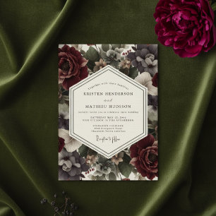 Convites Casamento Floral Burgundy Mal-humorado