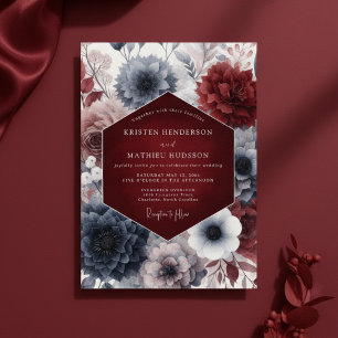 Convites Casamento Floral Burgundy Moody Bloom