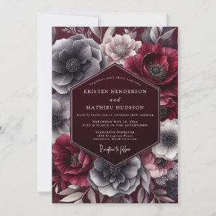 Convites Casamento Floral Burgundy Noir