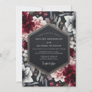 Convites Casamento Floral Burgundy Noir