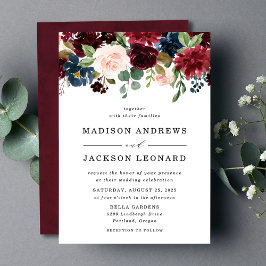 Convites Casamento Floral Burgundy Rosa Naval Elegante