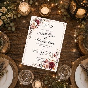 Convites Casamento Floral Burgundy Rústico