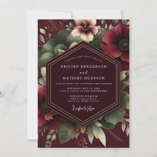 Convites Casamento Floral Burgundy Vintner