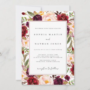 Convites Casamento Floral Burgundy Watercolor
