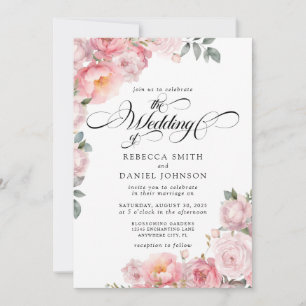 Convites Casamento Floral Caligráfico Romântico Rosa Pink