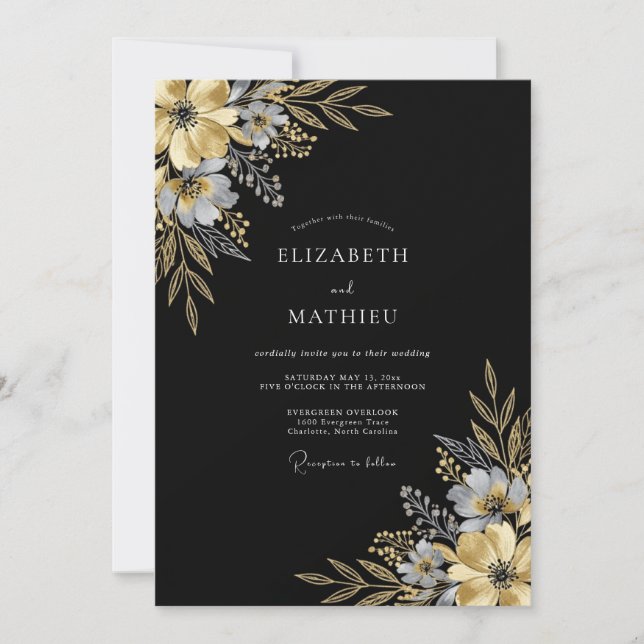 Convites Casamento Floral Capricho Ouro Preto (Frente)