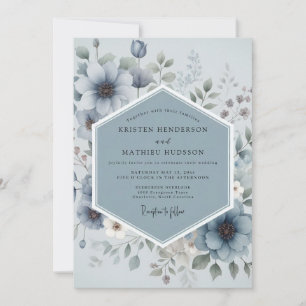 Convites Casamento Floral Caprichoso Azul Ardesia Mal-humor