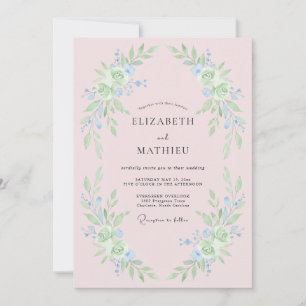 Convites Casamento Floral Caprichoso Azul Claro