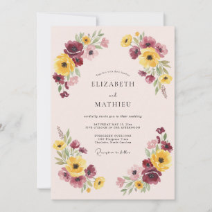 Convites Casamento Floral Caprichoso Borgonha