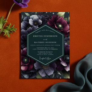 Convites Casamento Floral Caprichoso Crepúsculo de Ameixa