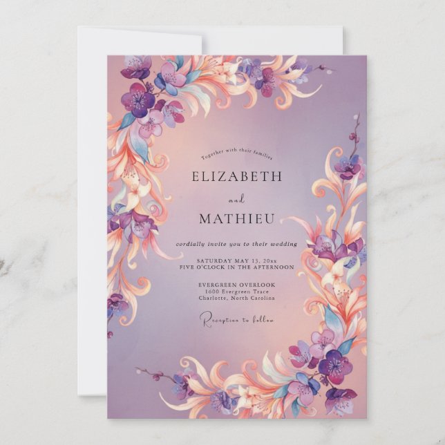 Convites Casamento Floral Caprichoso de Ámbar (Frente)
