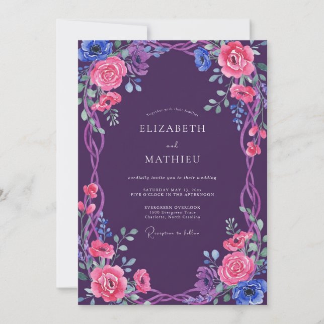 Convites Casamento Floral Caprichoso de Ámbar (Frente)