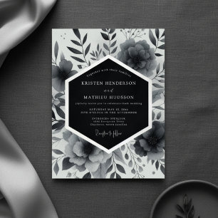 Convites Casamento Floral Caprichoso de Carvão