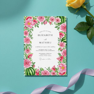 Convites Casamento Floral Caprichoso de Melancia Rosa