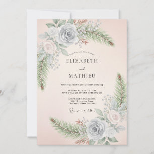 Convites Casamento Floral Caprichoso de Rosa e Periwinkle