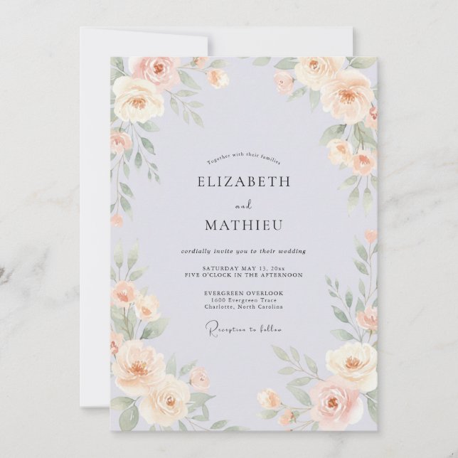 Convites Casamento Floral Caprichoso de Tomilho (Frente)