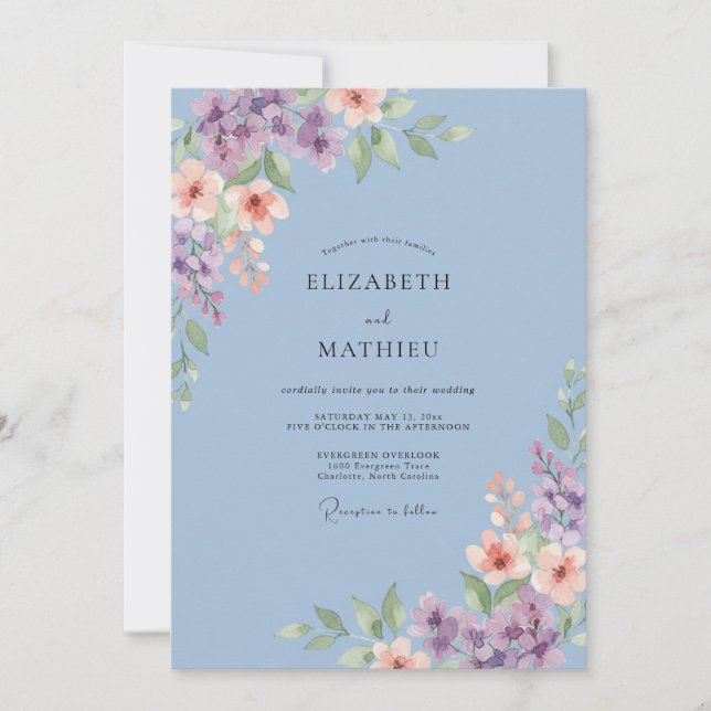 Convites Casamento Floral Caprichoso de Vinca (Frente)