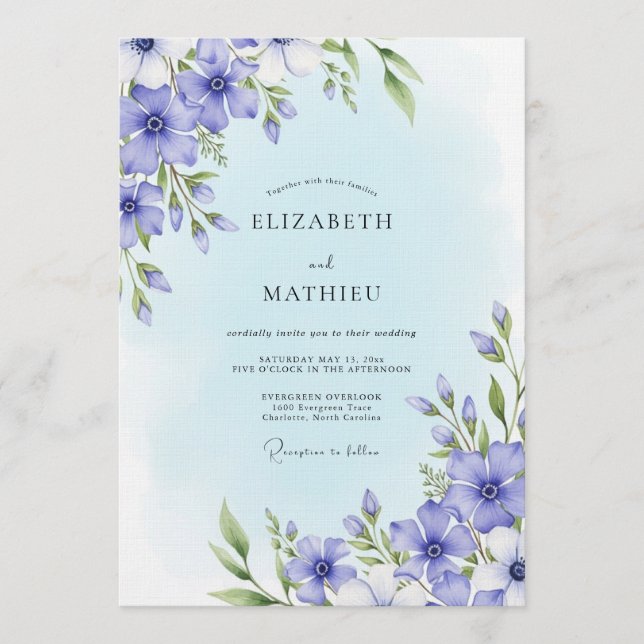 Convites Casamento Floral Caprichoso de Vinca (Frente)