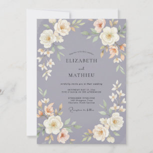 Convites Casamento Floral Caprichoso em Lavanda Desbotada