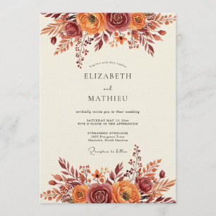 Convites Casamento Floral Caprichoso Ferrugem Outonal